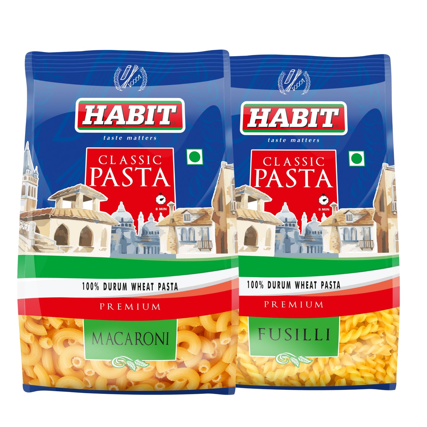 HABIT Premium Pasta Combo – Fusilli 500g + Macaroni 500g x Pack of 2 | Durum Wheat Semolina | No Maida | Non-Sticky | Perfect Sauce Absorption | Ideal for Italian Recipes