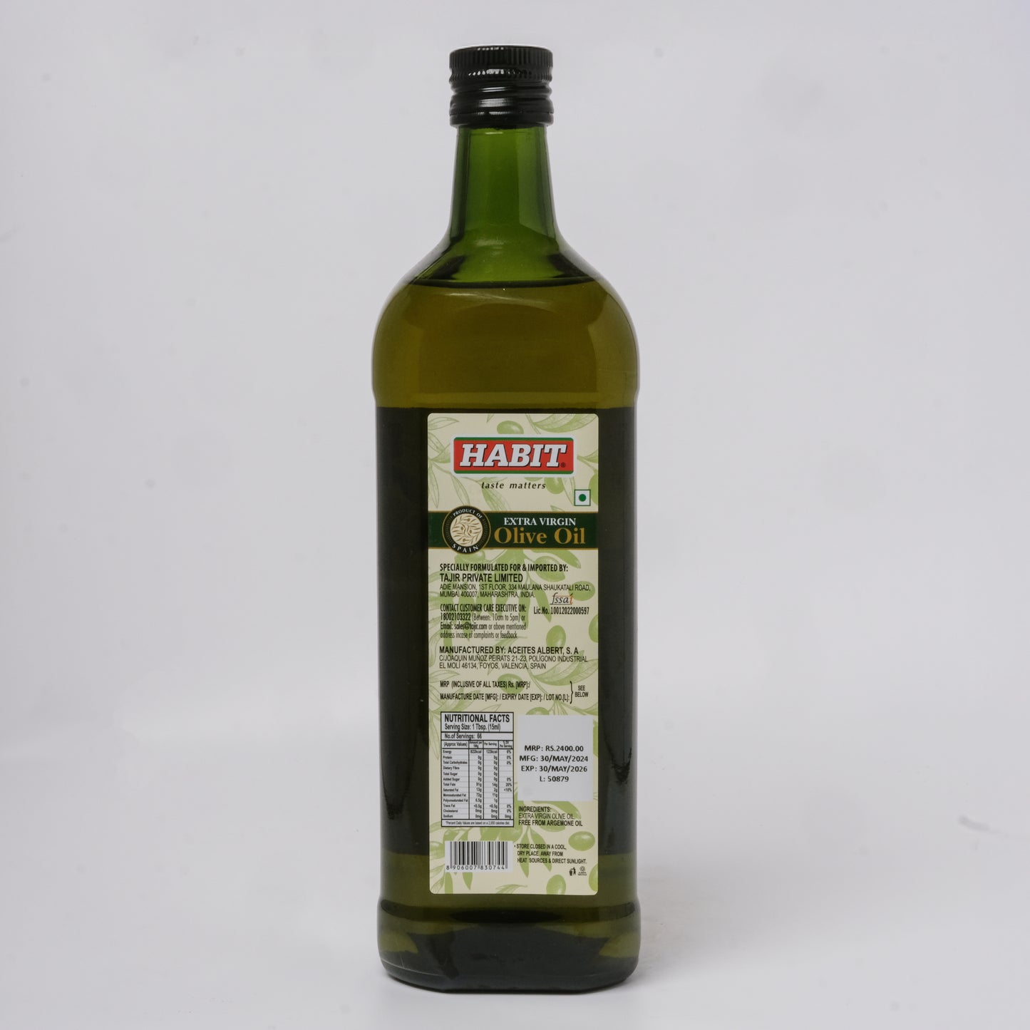 Habit Olive Oil Extra Virgin 1L Glass Bottle