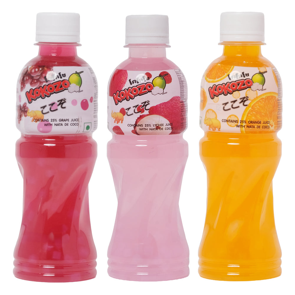 Kokozo Lychee, Orange & Grape Juice Nata Coco | Assorted Drink (300 ML Each - Pack Of 3)