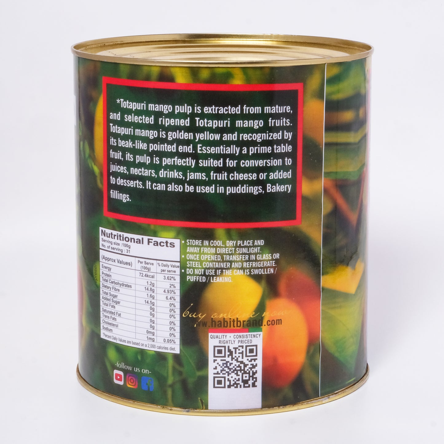 Habit Totapuri Mango Pulp (3.1 KG)