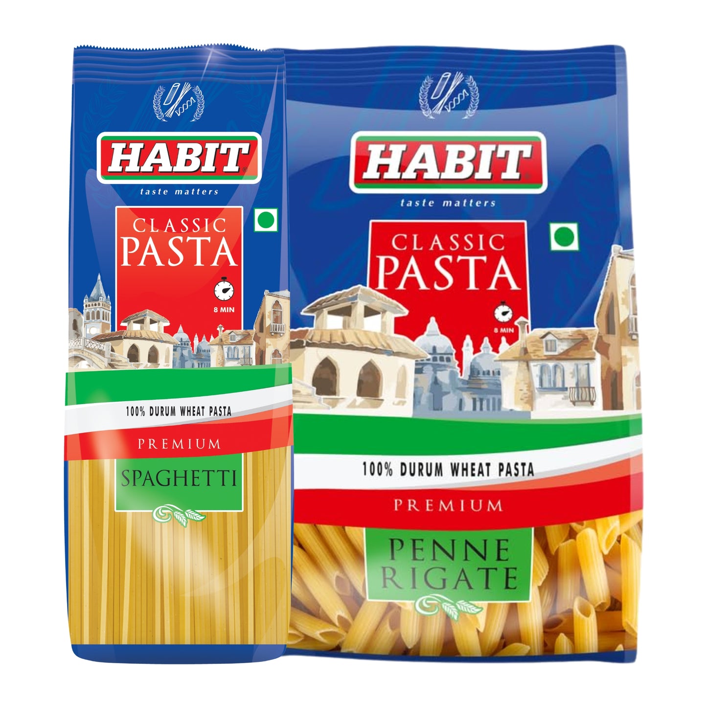 HABIT Premium Pasta Combo – Penne 500g + Spaghetti 500g x Pack of 2 | Durum Wheat Semolina | No Maida | Non-Sticky | Perfect Sauce Absorption | Ideal for Italian Recipes