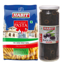 HABIT Premium Pasta Penne 500g + HABIT Black Olives Sliced 430g Combo | Durum Wheat | Perfect for Pasta, Salads, Sandwiches & Pizza