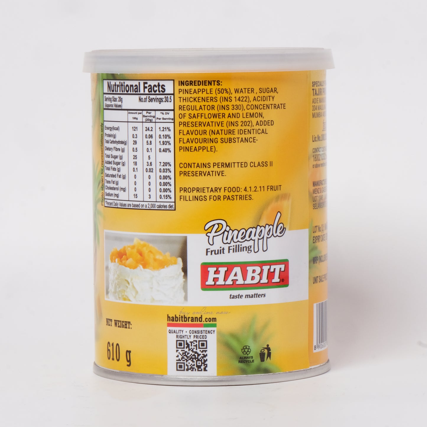 Habit Pineapple Pie Filling 50% Fruit